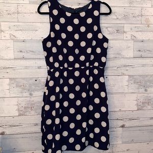 J Crew Navy and White Polka Dot Dress Size 10
